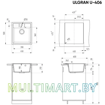 Кухонная мойка Ulgran U-406 (343 антрацит) картинка 2